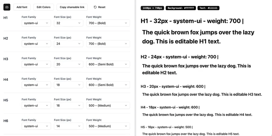 Font Tester typography controls and live preview